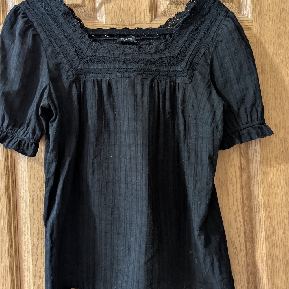 Talbots Black Blouse with Lace Accents